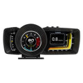 OBDII vehicle monitor with GPS Beidou navigation on car dashboard showing engine data and map display