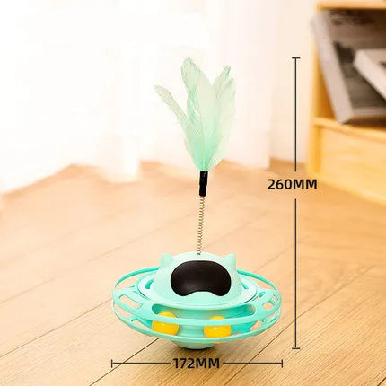 Pink self-moving cat toy with turntable base measuring 17cm by 10cm