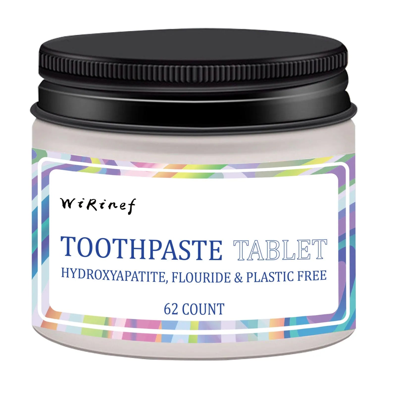 Pack of 62 white solid chewable toothpaste tablets for portable oral cleaning.