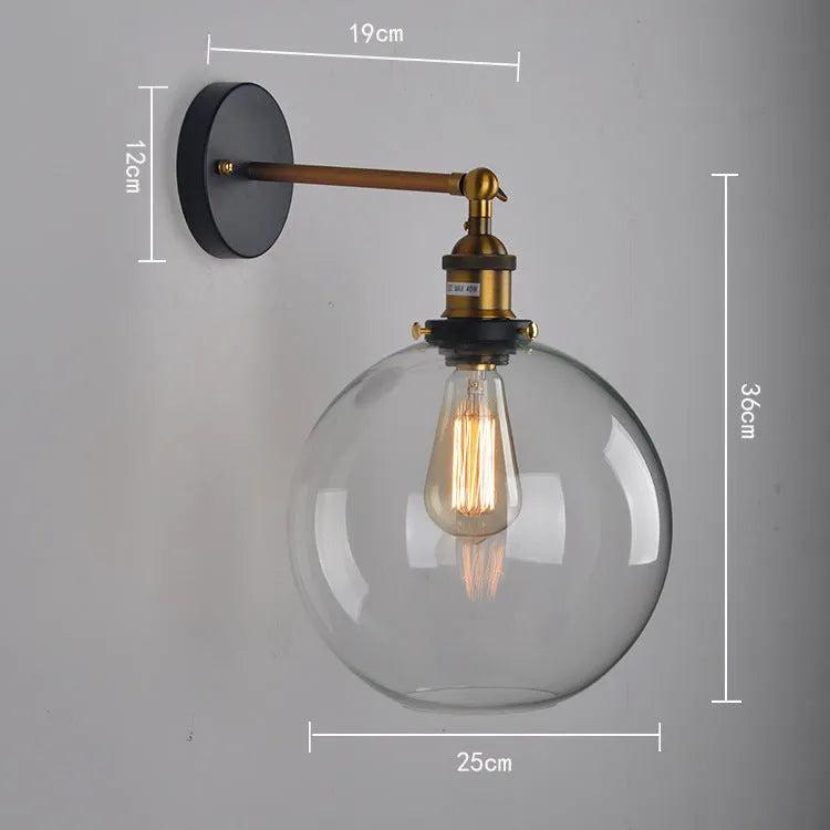 20cm retro round ball glass wall lamp with aluminium holder in amber finish