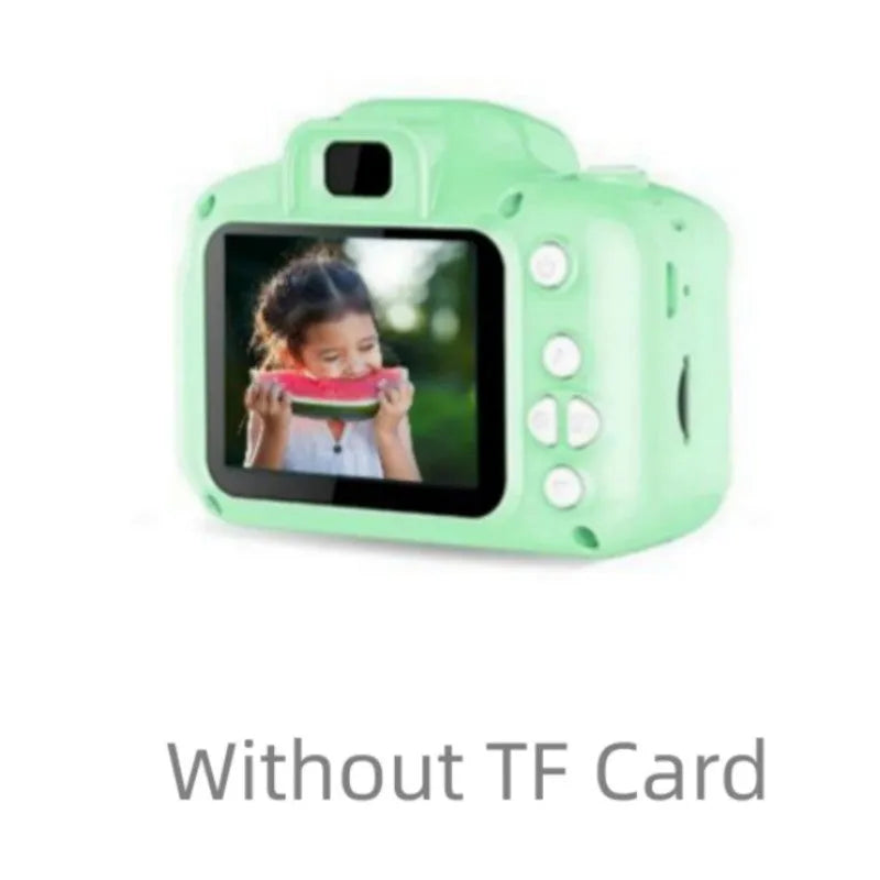 Children's HD digital waterproof camera in blue, showing 2.3 inch LCD screen and compact 80x60mm body