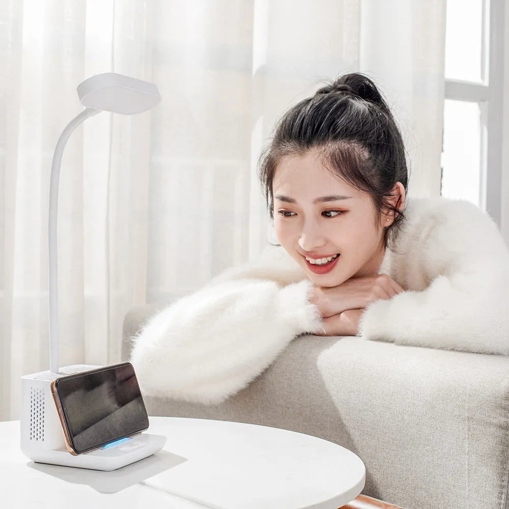 Negative ion air purifier desk lamp with LED lighting, plastic shade, portable design, white colour option