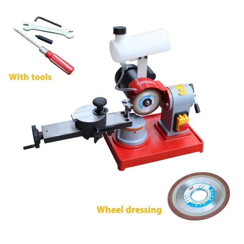 Xiao Mo Wang manual gear grinding machine for sharpening alloy circular saw blades on a workbench.