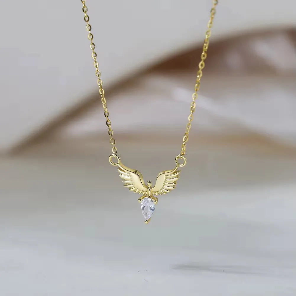 Silver necklace with eagle pendant on O-ring chain in white gold or yellow gold finish