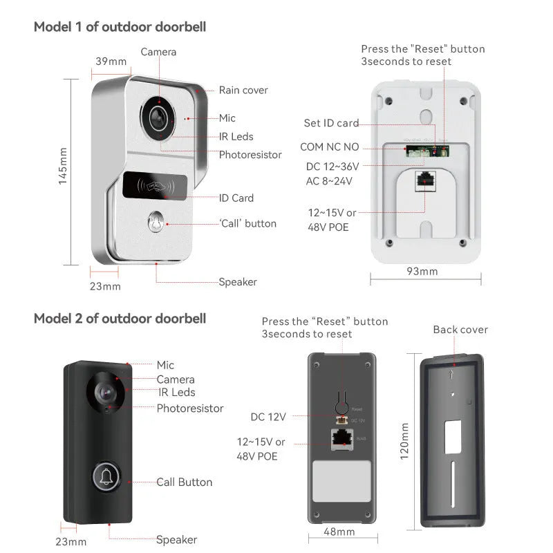 10 inch video intercom doorbell system with outdoor unit and display screen