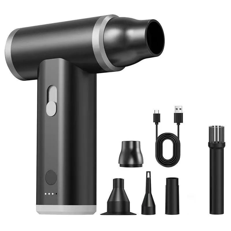 Mini handheld rechargeable dust blower with ABS shell, USB cable, and continuous speed change button