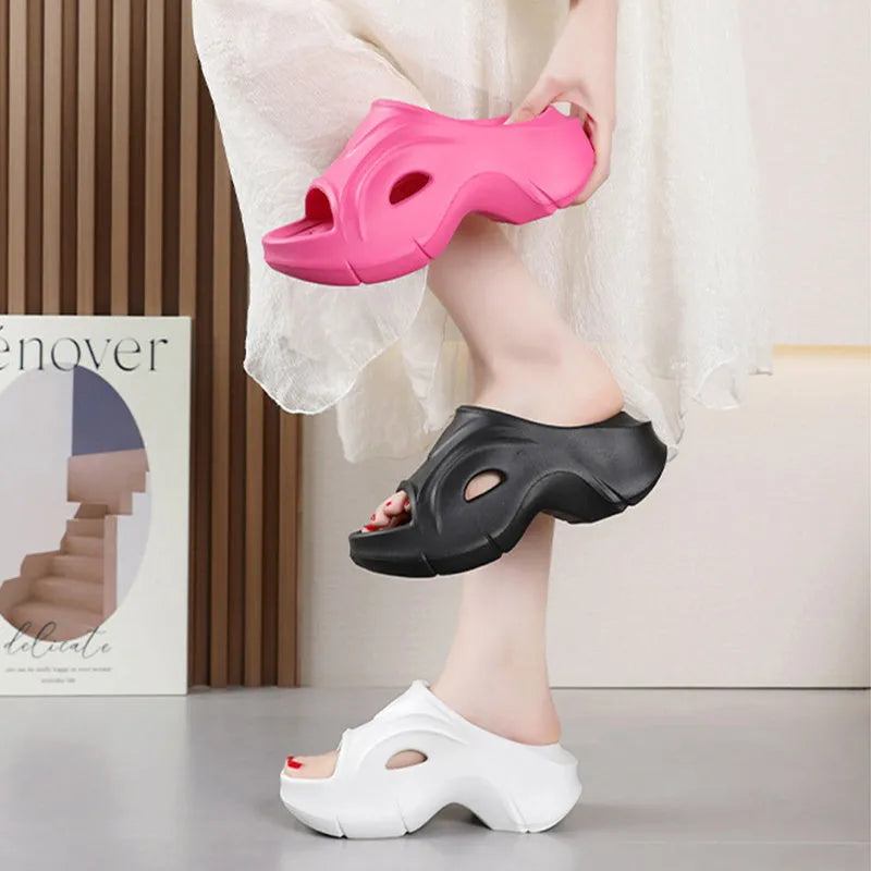 Women's thick-soled EVA summer slippers in white, black or rose red colours