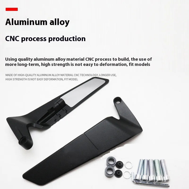 Black universal motorcycle rearview mirror pair with aluminium alloy housing and glass surface