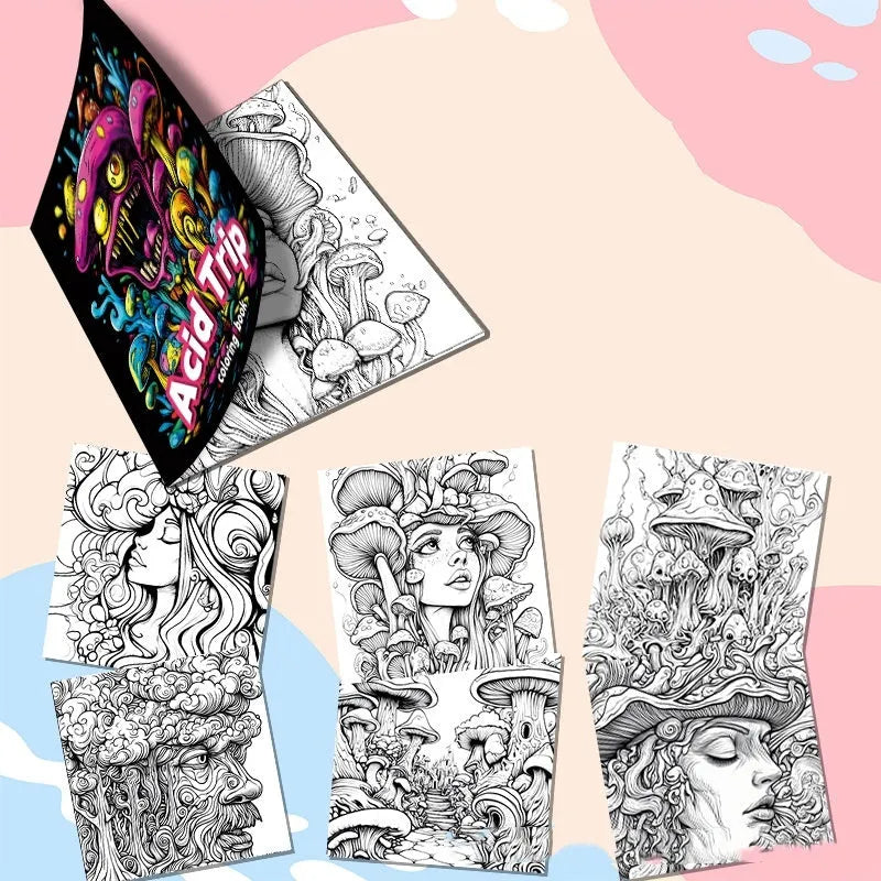 Acid tour colour painting book showing its 200mm length, closed view.