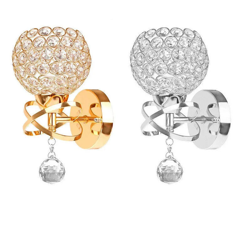Creative crystal wall lamp bedroom bedside corridor gold chrome finish with crystal pendant