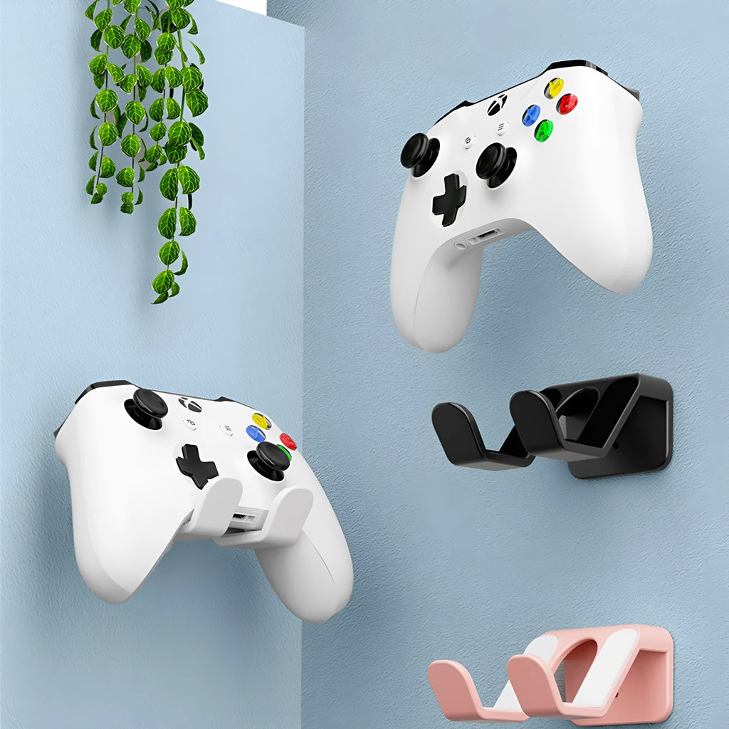 Black ABS plastic universal wall hanging rack for game controllers with L, Z, and X-shaped bracket options.