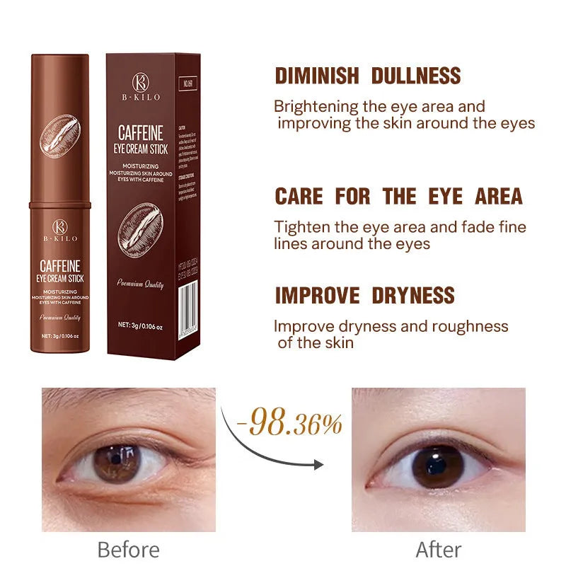 Caffeine eye cream stick in twist-up applicator for under-eye hydration