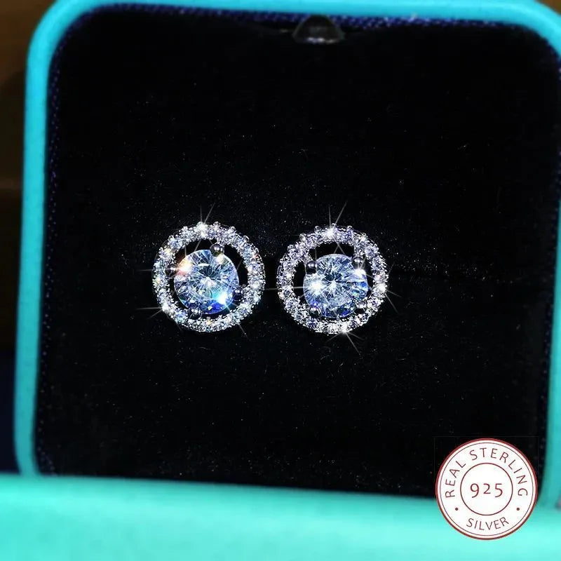 White zircon ear studs on copper base, pastoral style, one size