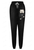Loose couple trousers with 3D digital print in air-layer polyester, straight leg, mid-high elastic waist