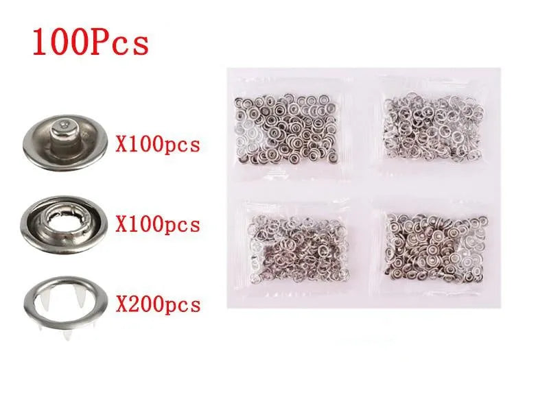 Stainless steel no-sew five claw button clasp and pliers for clothing, size 9.5mm.
