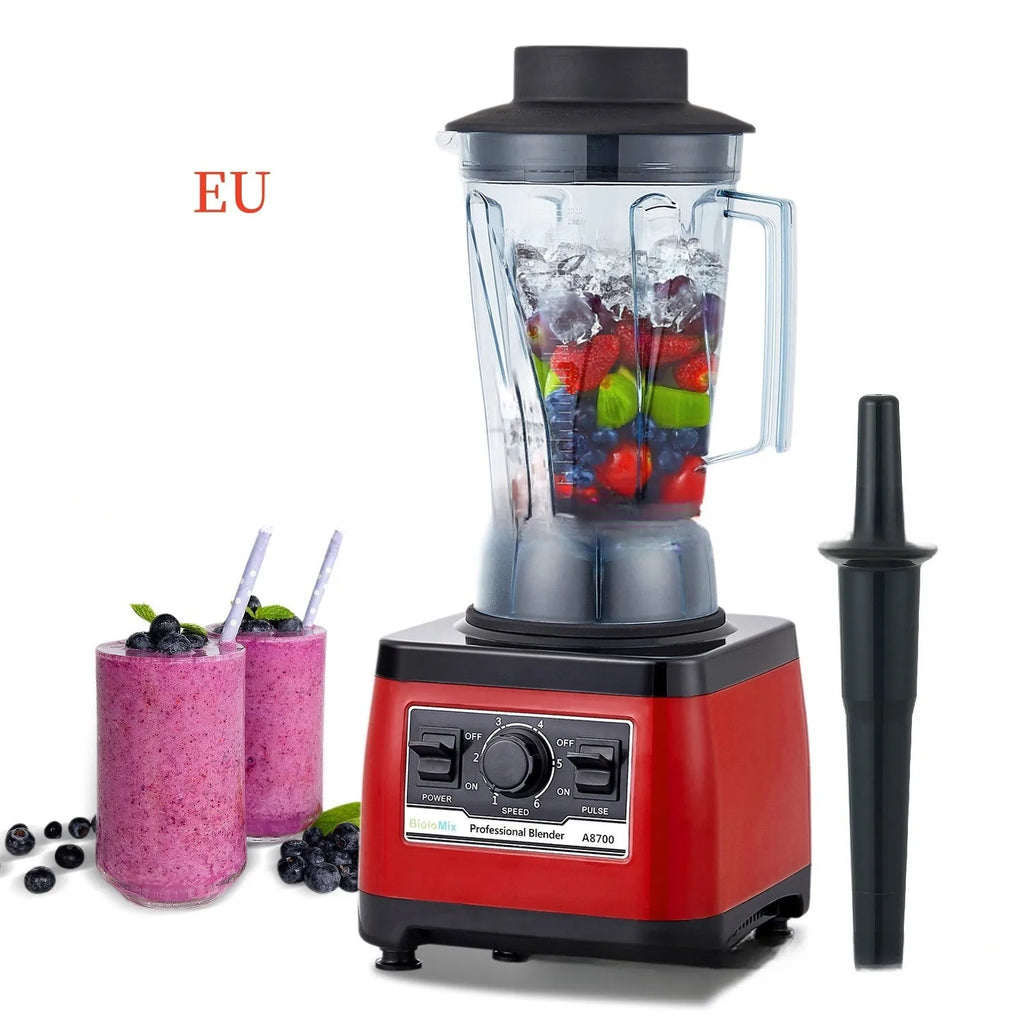 Red industrial commercial blender with stainless steel jug, model A8700, 2200W motor