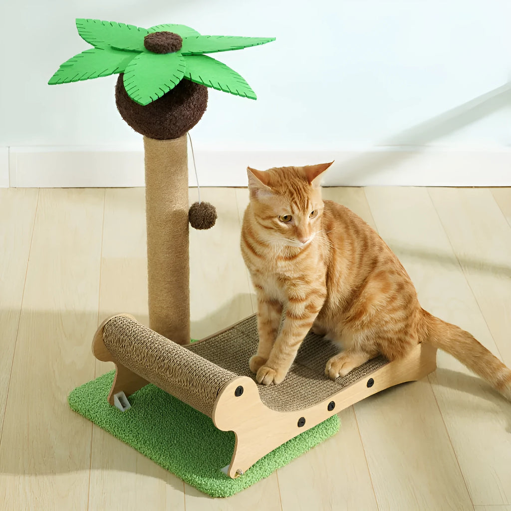 Wooden beach chair style cat climbing frame with scratch board and pet nest