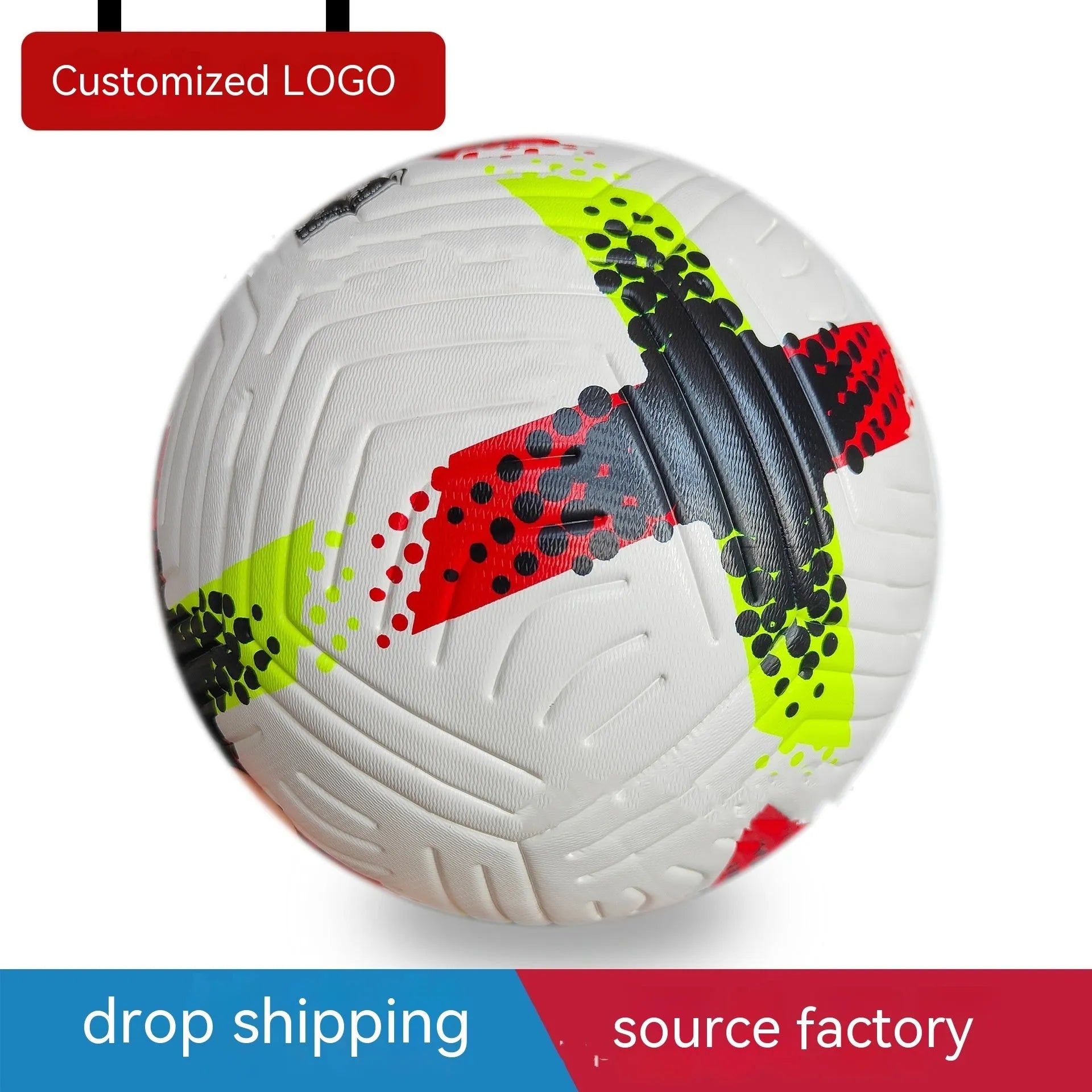 Fluorescent green size 5 football with seamless thermal adhesive patch construction for training and matches