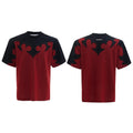 Men's red heavy cotton t-shirt with three-dimensional burnt flower rhinestone stitching and drop-shoulder sleeves