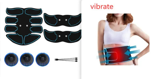 Digital abdominal muscle stimulation patch set with three eight-electrode pads showing red edge variant