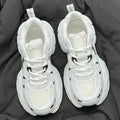 Beige mesh sports shoes with wedge heel and lace-up front in size 35-40
