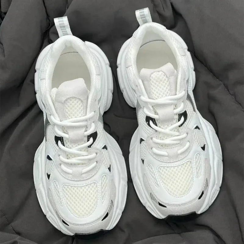 Beige mesh sports shoes with wedge heel and lace-up front in size 35-40