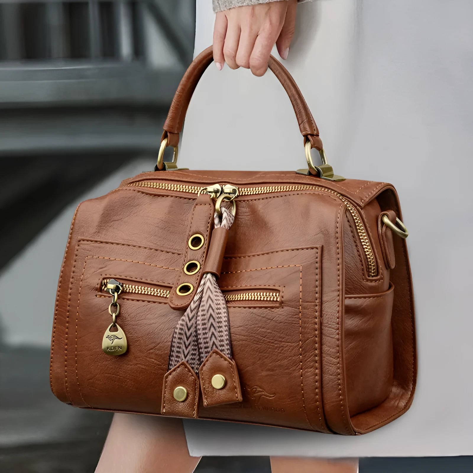Soft PU leather crossbody bag for women in a horizontal square shape with a sandwich pocket.