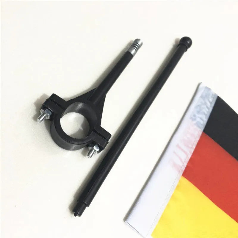 Cycling handlebar flag pole with square polyester flag attached for bicycle mounting