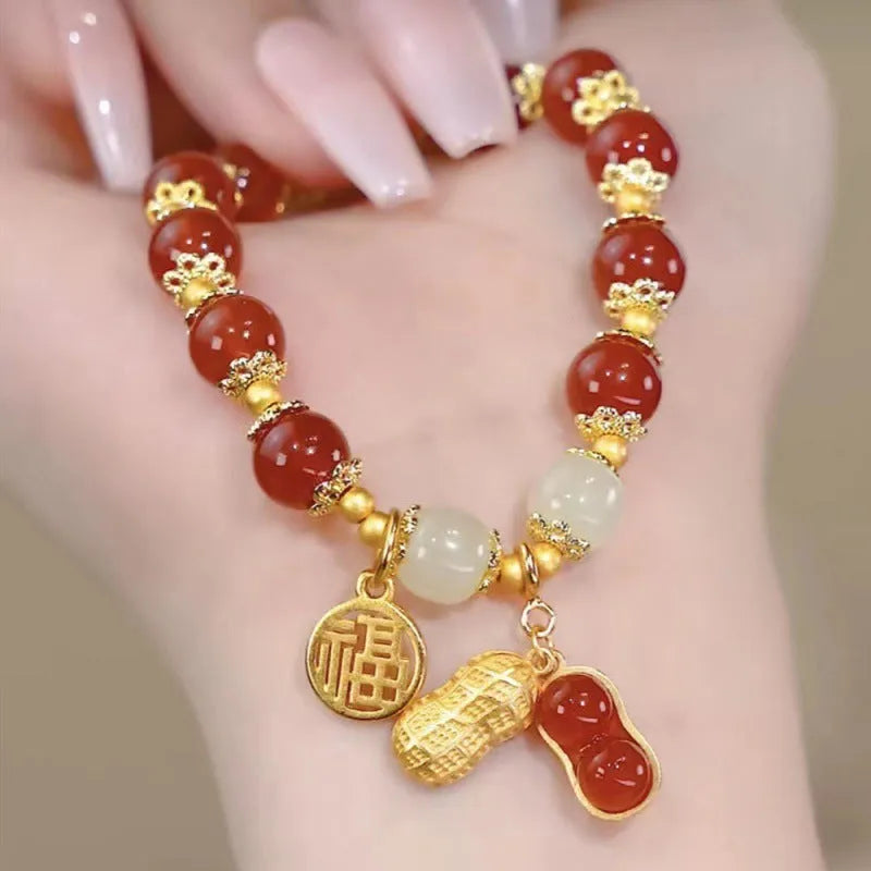 Chinese style bamboo leaf glass bracelet for women with a bamboo joint design.