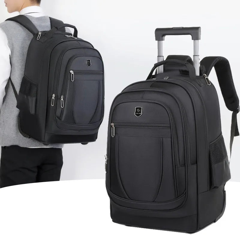 Large capacity drawbar Oxford cloth backpack in gray with air pillow belt system for travel