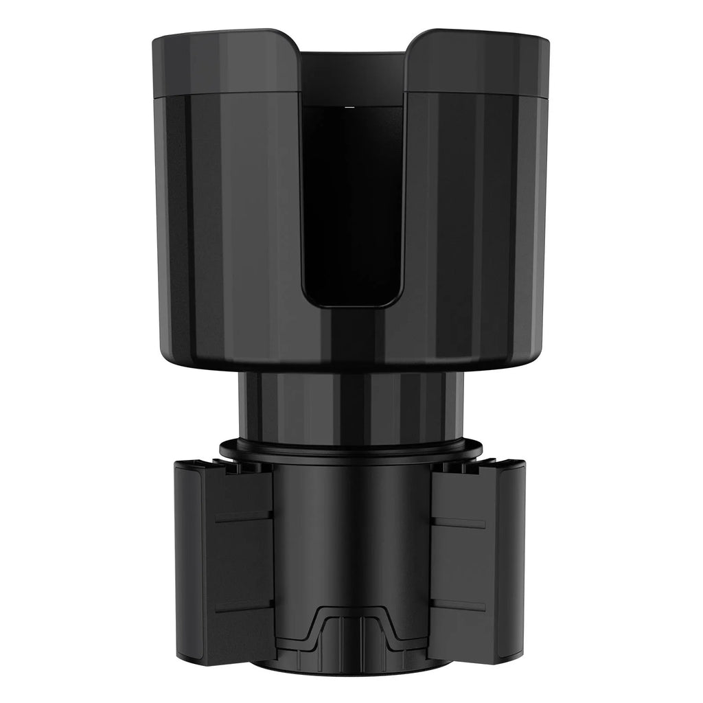 Matte black adjustable car cup holder expander for oversized drink bottles and thermoses