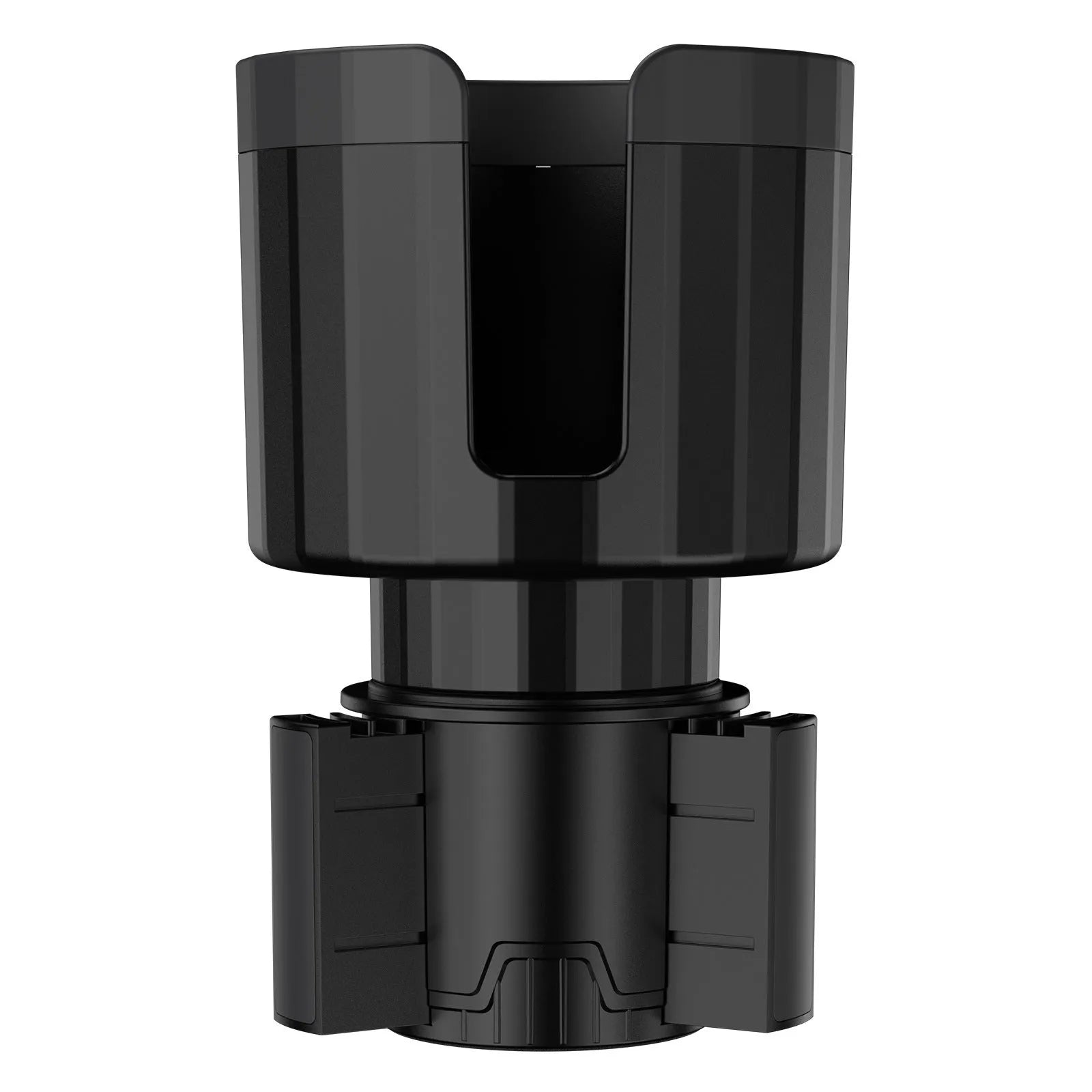 Matte black adjustable car cup holder expander for oversized drink bottles and thermoses