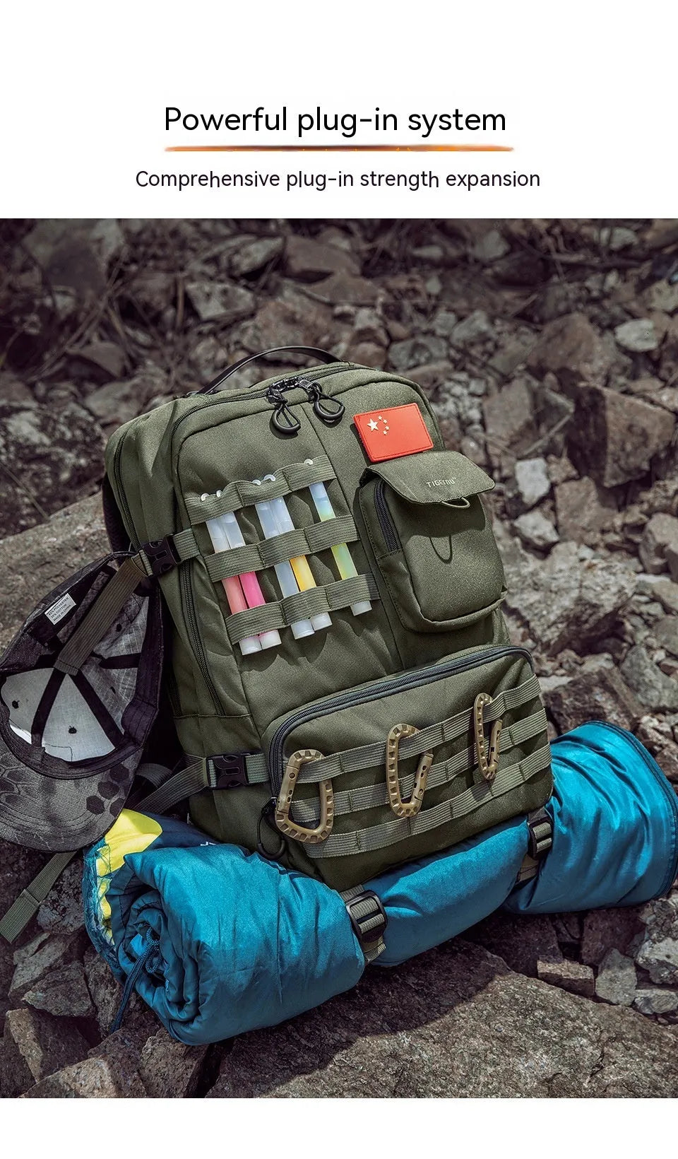 Army Green 17-inch tactical backpack with 20-35 litre capacity for outdoor use