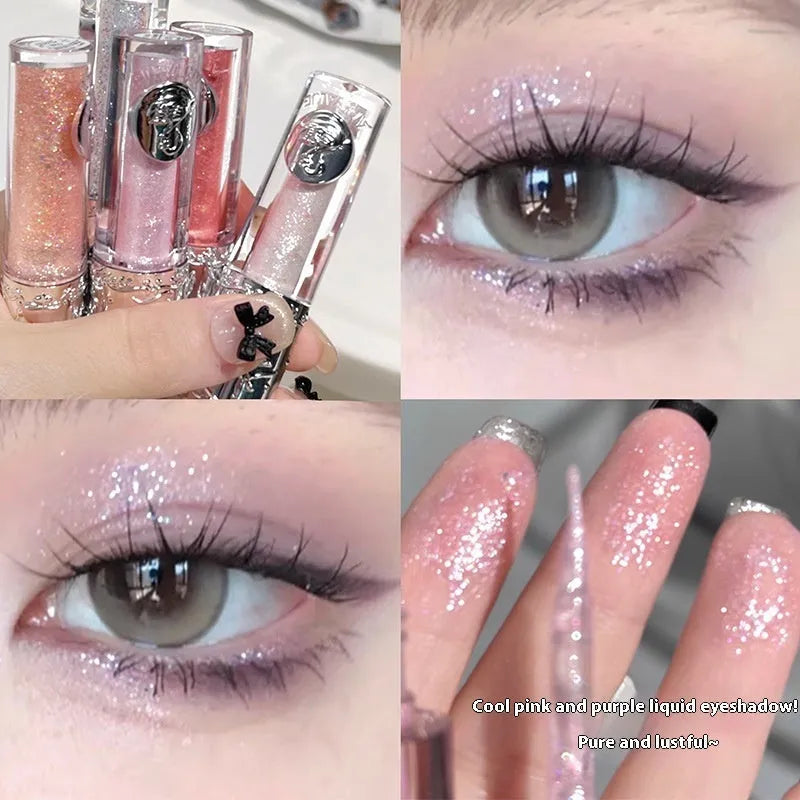 Ballet brand liquid eye shadow set showing five shimmer colour pots: Sakura Field, Doll Log, Butterfly Paradise, Nutcracker, Pillow Fairy Tale.