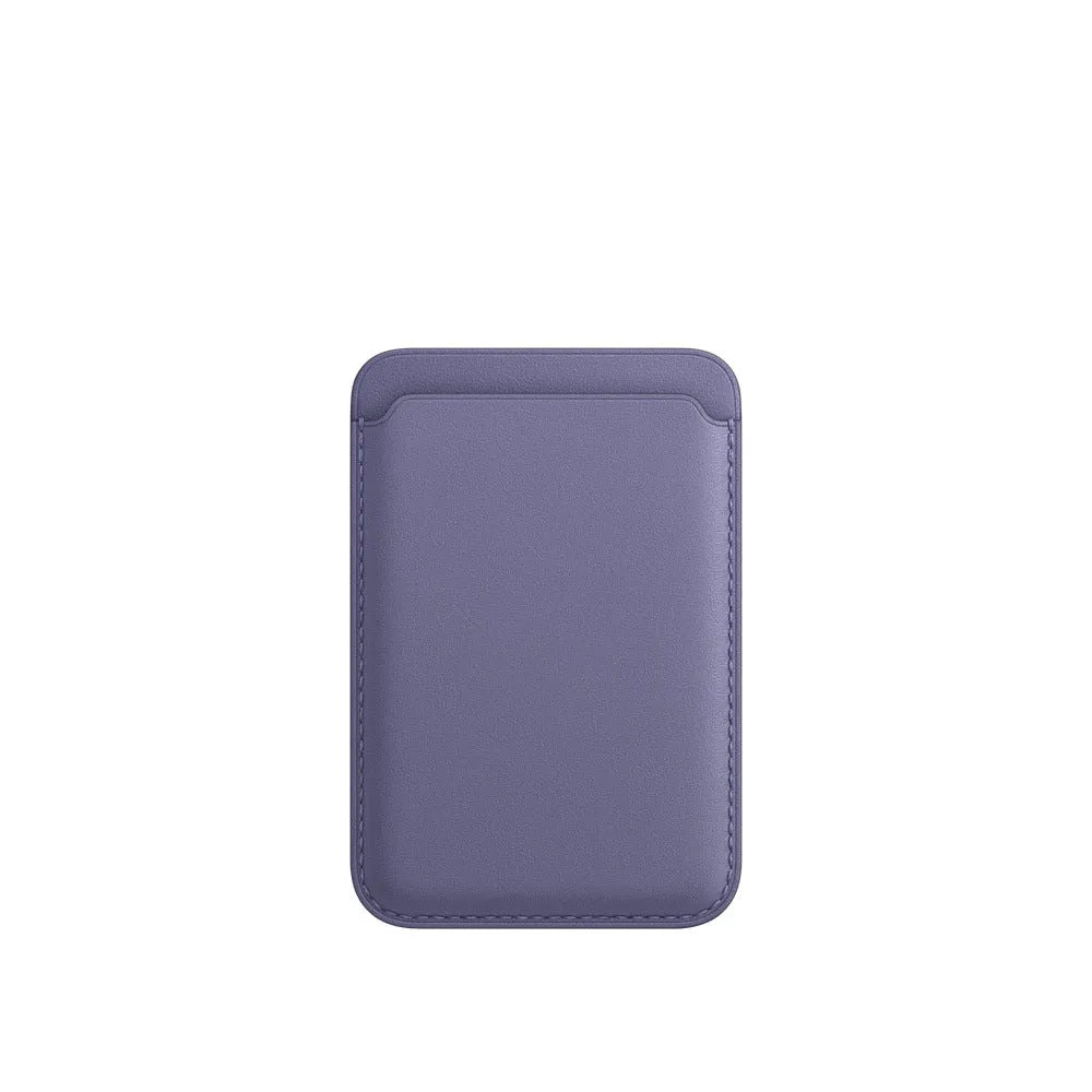iPhone case with magnetic card holder in PU leather showing black, brown, dark blue, and orange colour options