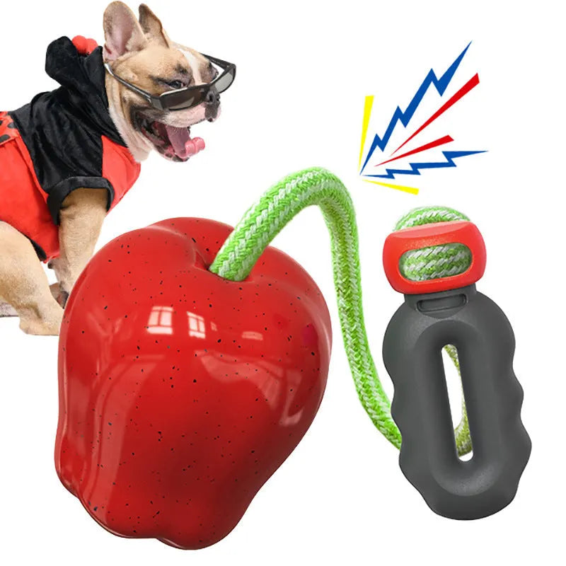 Green plastic dog food dropping ball with textured molar cleaning surfaces