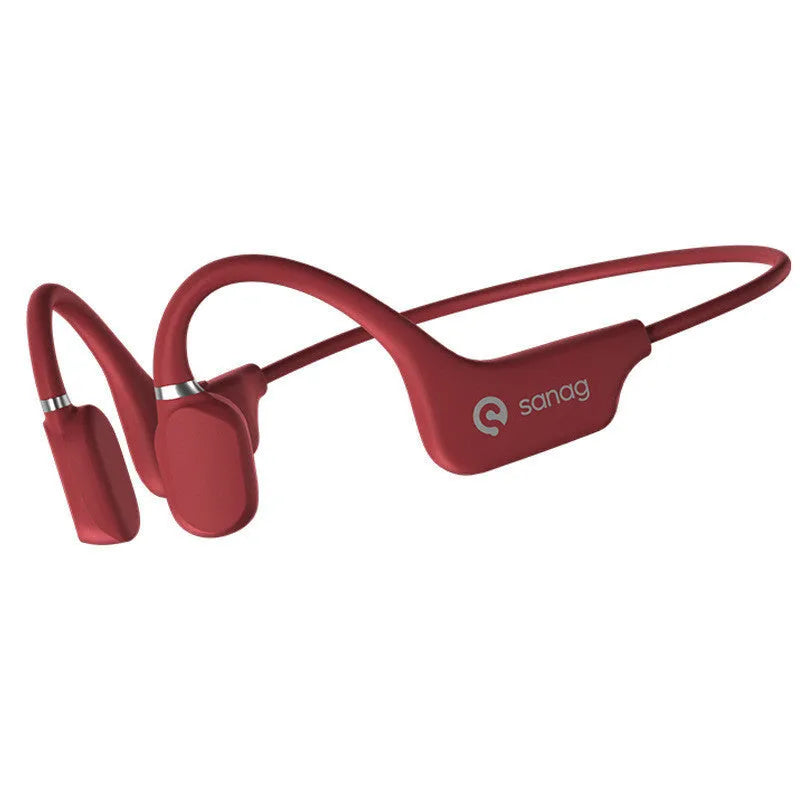 Wireless bone conduction Bluetooth sports headset in hanging neck design on a person running.