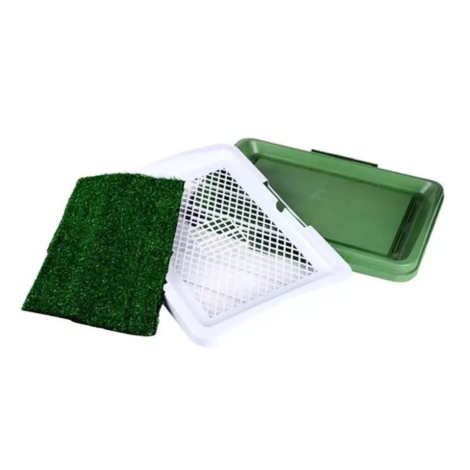 Green synthetic grass turf pet toilet with three-layer design for indoor puppy potty training
