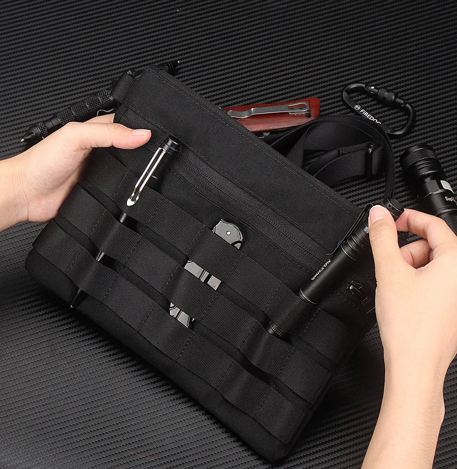Black Oxford cloth portable outdoor kit measuring 18cm by 3.5cm for military enthusiasts