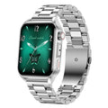 Smart watch with AMOLED screen showing multiple watch faces, NFC symbol visible, magnetic charger attached