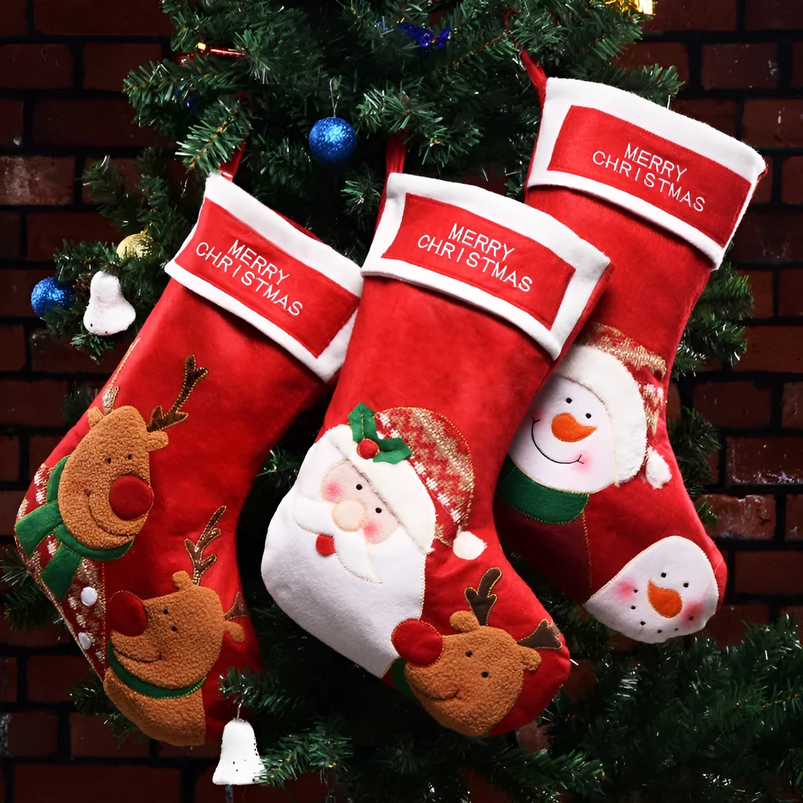 American-style non-woven fabric Christmas stocking decoration with snowman, elk, and elderly man designs