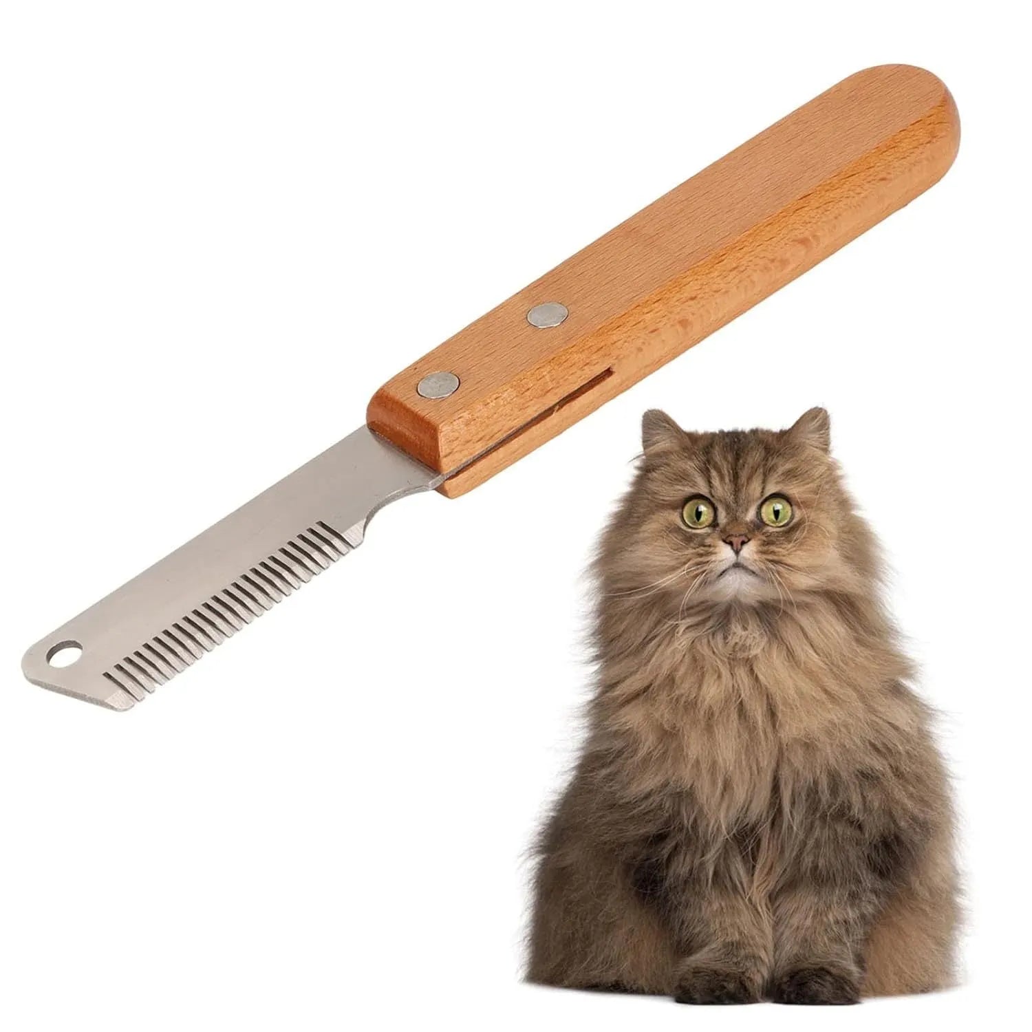 Pet stripping comb and grooming knife with wood handle for dogs and cats