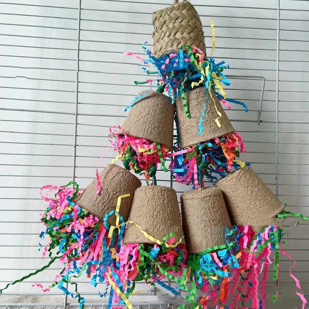 Parrot paper cup palm weaving gnawing toy hanging at 38cm height