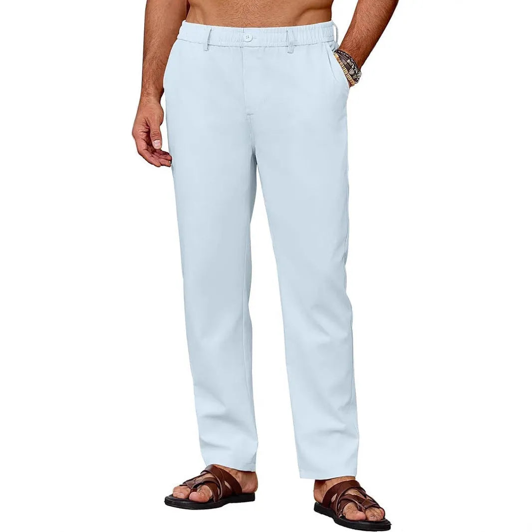 Men's casual breathable drawstring polyester straight pants in black with slight stretch