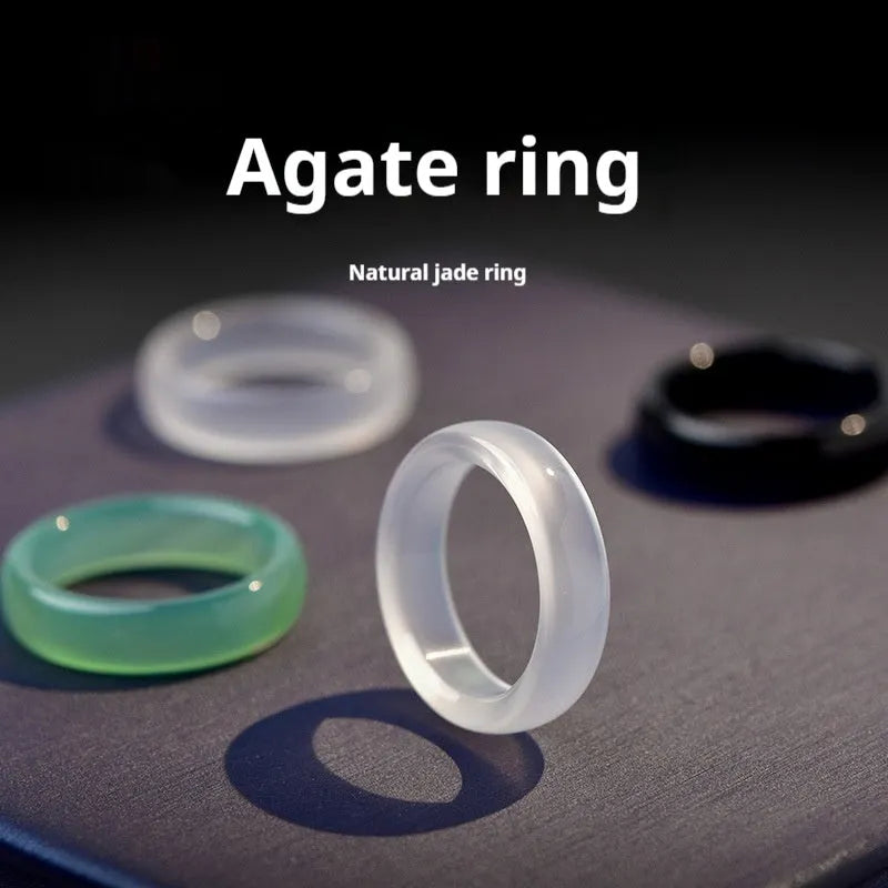 Natural Brazil agate ring polished chalcedony random-hair finish unisex size 16-18 eight colours