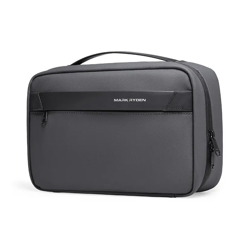 Multi-layer Oxford cloth toiletries bag with wet-dry separation compartments in graphite grey.