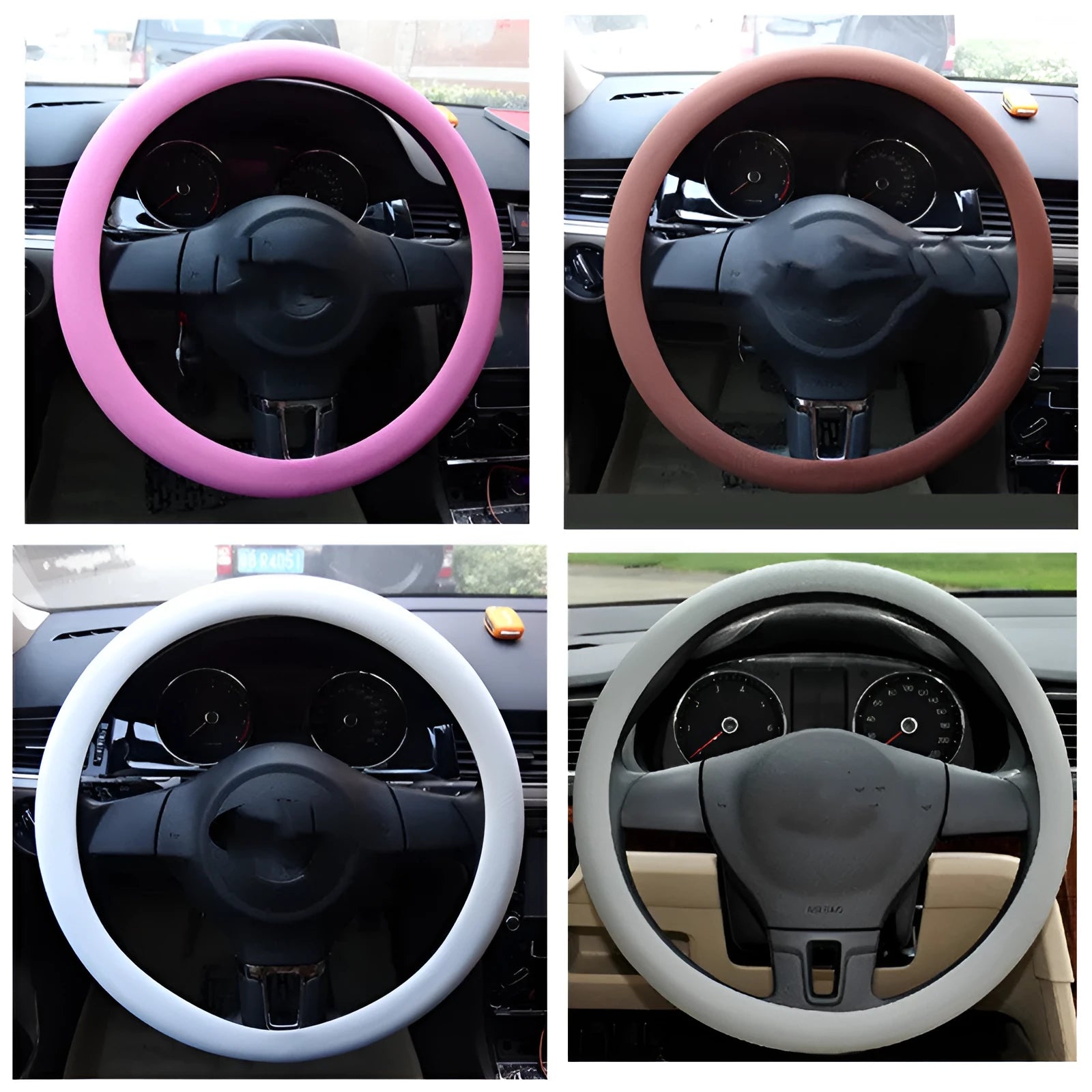 Anti-slip silicone steering wheel cover with round leather pattern in black for small cars, 32-40cm diameter