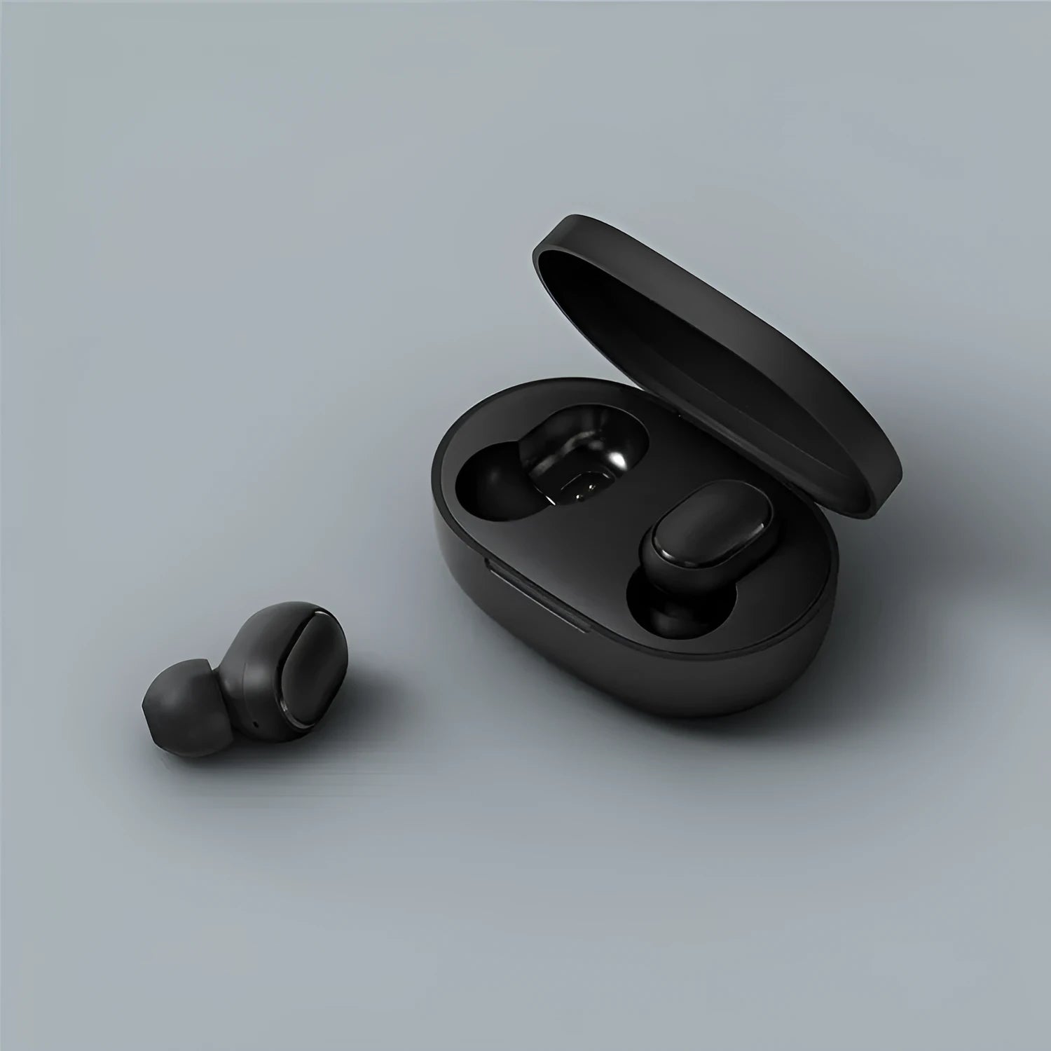 Redmi AirDots 2 true wireless black earbuds with a charging case.