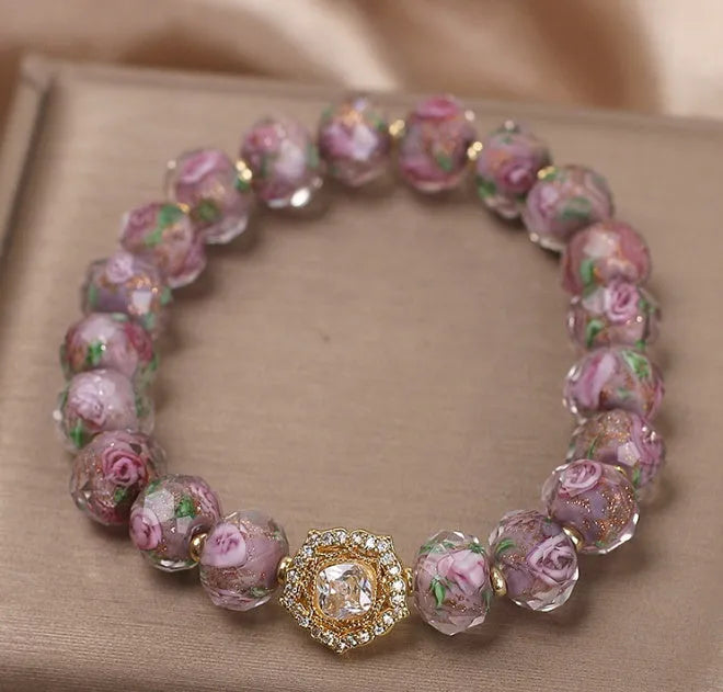 Purple electroplated glass and coloured glaze bracelet for women, original design
