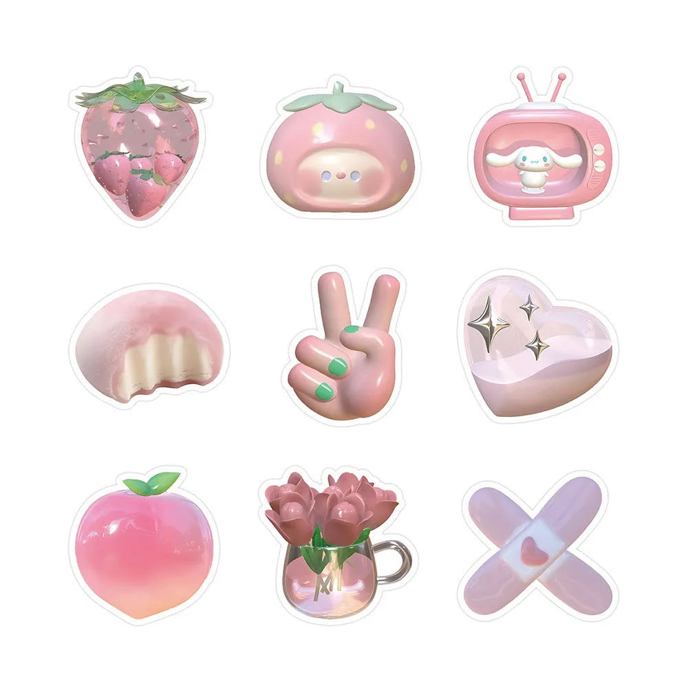 3D decorative stickers with pink girl heart designs in two pattern styles for craft projects